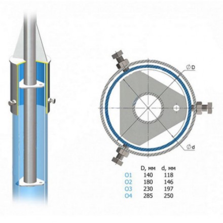 Кронштейн однорожковый угловой на обечайке 2К1(15°)-2,5-2,0-О1-Тр.48 23 кг
